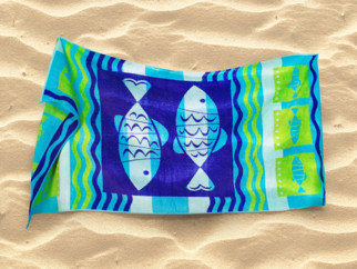 Veľká froté plážová osuška RYBIČKY - modrá 90x165 cm