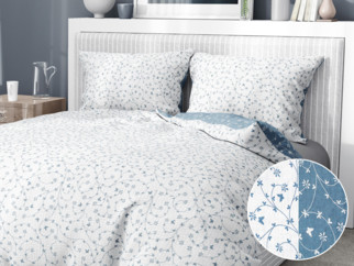 Krepové posteľné obliečky - vzor 782 kvietky a motýle s modrosivou