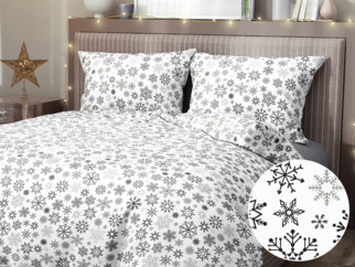Vianočné bavlnené posteľné obliečky - vzor 1045 čierne vločky na bielom