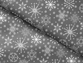 Bavlnená látka - vianočný vzor snehové vločky na sivom - metráž š. 150cm