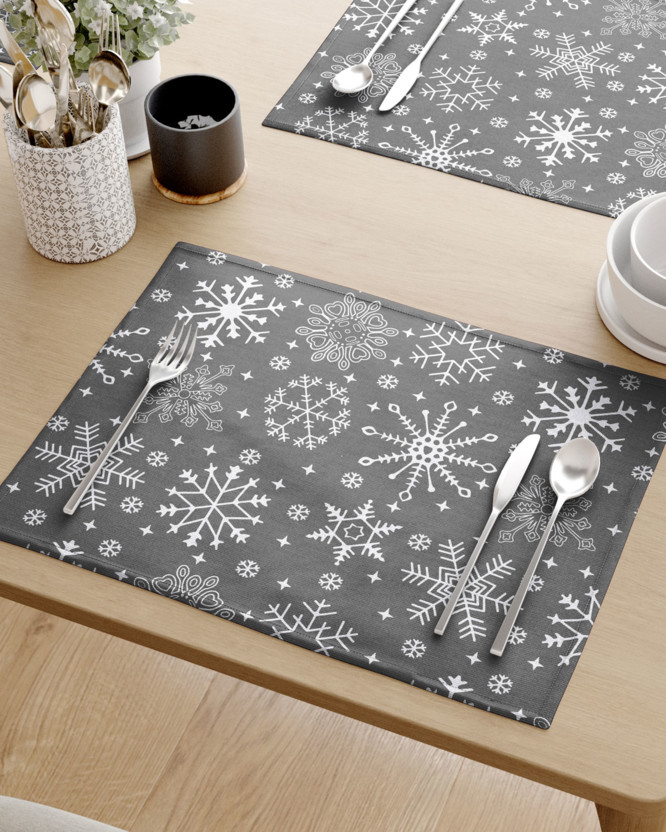 Vianočné prestieranie na stôl 100% bavlna - snehové vločky na sivom - sada 2ks