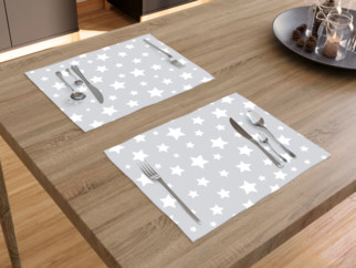 Dekoračné prestieranie na stôl LONETA - vzor biele hviezdy na sivom - sada 2ks