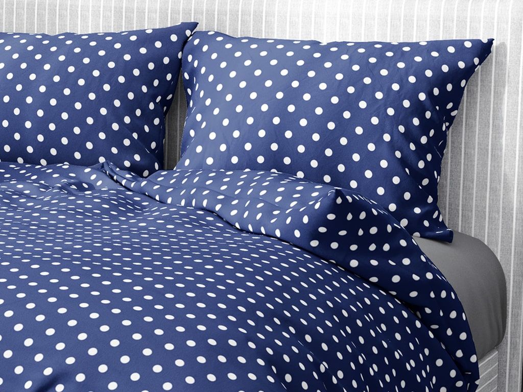 Bavlnené posteľné obliečky - biele bodky na tmavo modrom