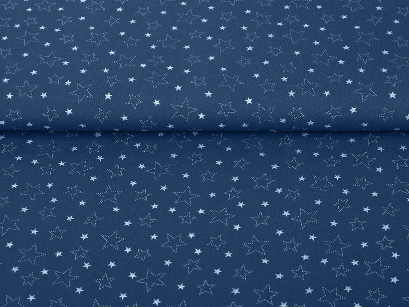Bavlnené plátno - biele hviezdičky na modrom
