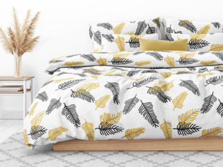 Bavlnené posteľné obliečky Deluxe - vzor 1048 čierne a zlaté palmové listy