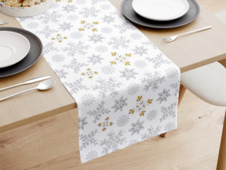 Vianočný bavlnený behúň na stôl - sivé vločky so zlatými trblietkami