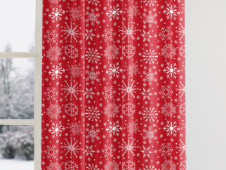 Vianočný bavlnený záves - vzor snehové vločky na červenom
