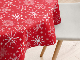 Vianočný bavlnený obrus - vzor snehové vločky na červenom - GUĽATÝ