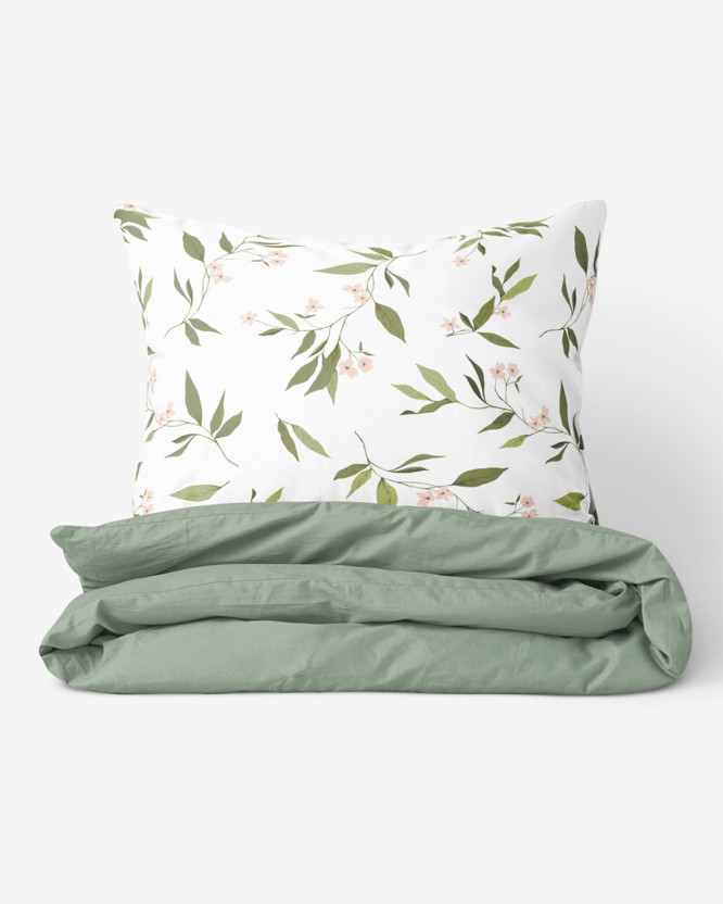 Bavlnené posteľné obliečky Duo - vôňa jazmínu s šalvejovo zelenou
