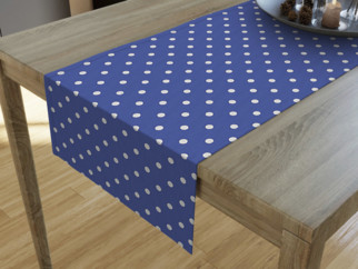Dekoračný behúň na stôl LONETA - vzor biele bodky na tmavo modrom