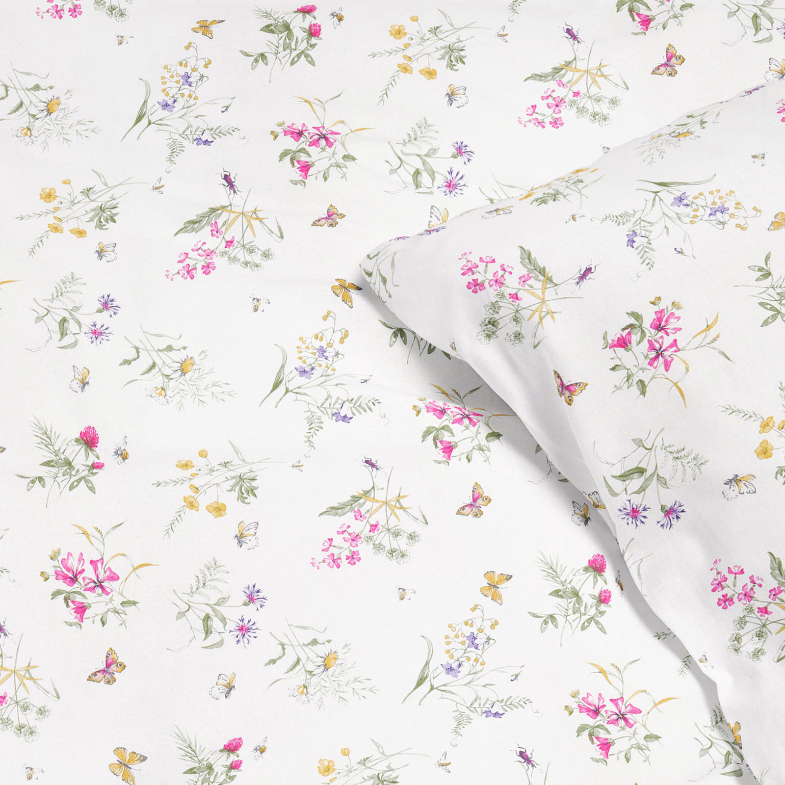 Bavlnené posteľné obliečky - farebné lúčne kvety na bielom