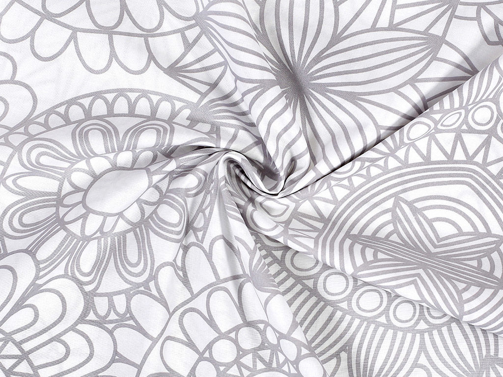 Bavlnené plátno - veľké sivé mandaly na bielom