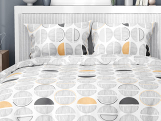 Bavlnené posteľné obliečky - vzor 981 sivo-oranžové pruhované kruhy na bielom