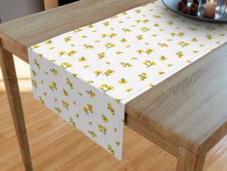 Bavlnený behúň na stôl - vzor žlté kvety na bielom