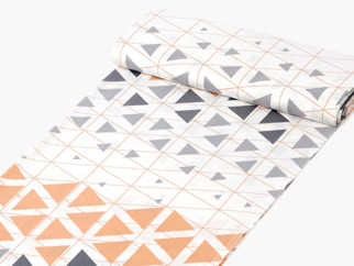 Bavlnené plátno Deluxe - oranžovo-sivé triangly - metráž š. 230 cm