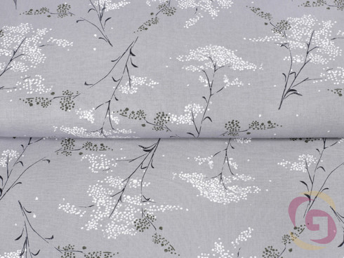 Bavlnené plátno SIMONA - vzor 933 japonské kvety na sivom