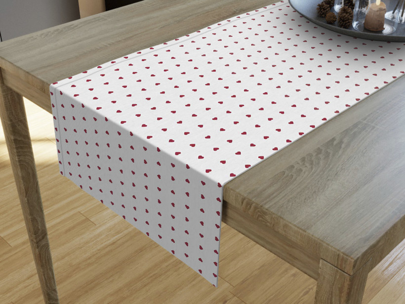 Behúň na stôl Loneta - červená srdiečka na bielom