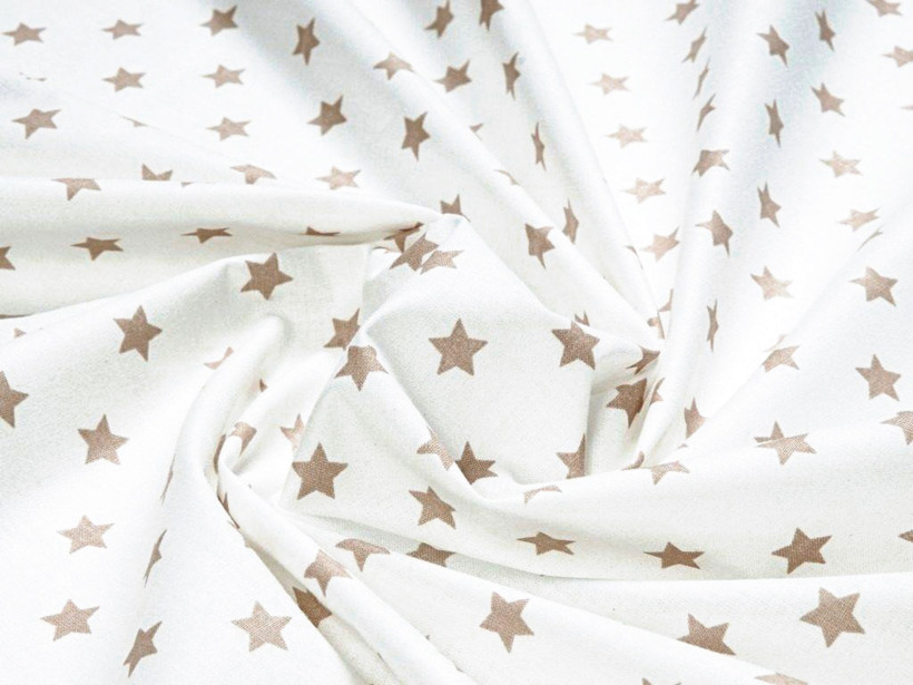 Bavlnené plátno - béžové hviezdičky na bielom