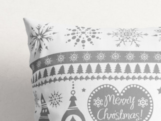 Vianočná bavlnená obliečka na vankúš - vzor vianočné symboly na bielom