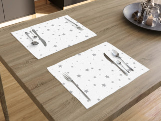 Vianočné bavlnené prestieranie na stôl - vzor sivé hviezdičky na bielom - 2ks