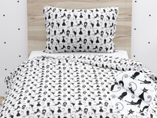 Detské bavlnené obliečky - vzor 533 čierne mačky na bielom