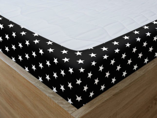 Bavlnená napínacia plachta - vzor biele hviezdičky na čiernom