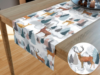 Vianočný dekoračný behúň na stôl - vzor maľovaní jeleni a srnky
