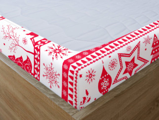 Vianočná bavlnená napínacia plachta - vzor červené vianočné symboly na bielom