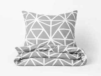 Saténové posteľné obliečky Deluxe - vzor 1049 biele geometrické tvary na sivom