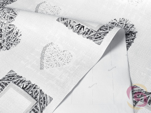 PVC obrusovina s textilným podkladom - vzor sivá prútená srdce
