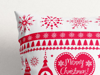 Vianočná bavlnená obliečka na vankúš - vzor červené vianočné symboly na bielom