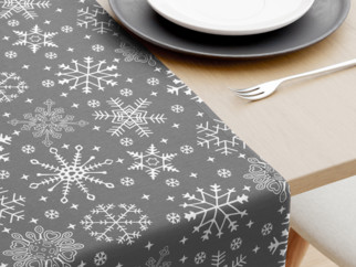 Vianočný bavlnený behúň na stôl - vzor snehové vločky na sivom