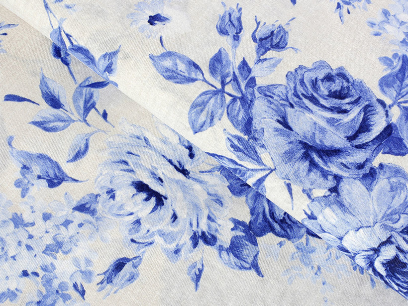 Dekoračná látka Loneta - veľké modré ruže