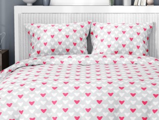 Bavlnené posteľné obliečky - vzor 510 ružová srdce na sivom