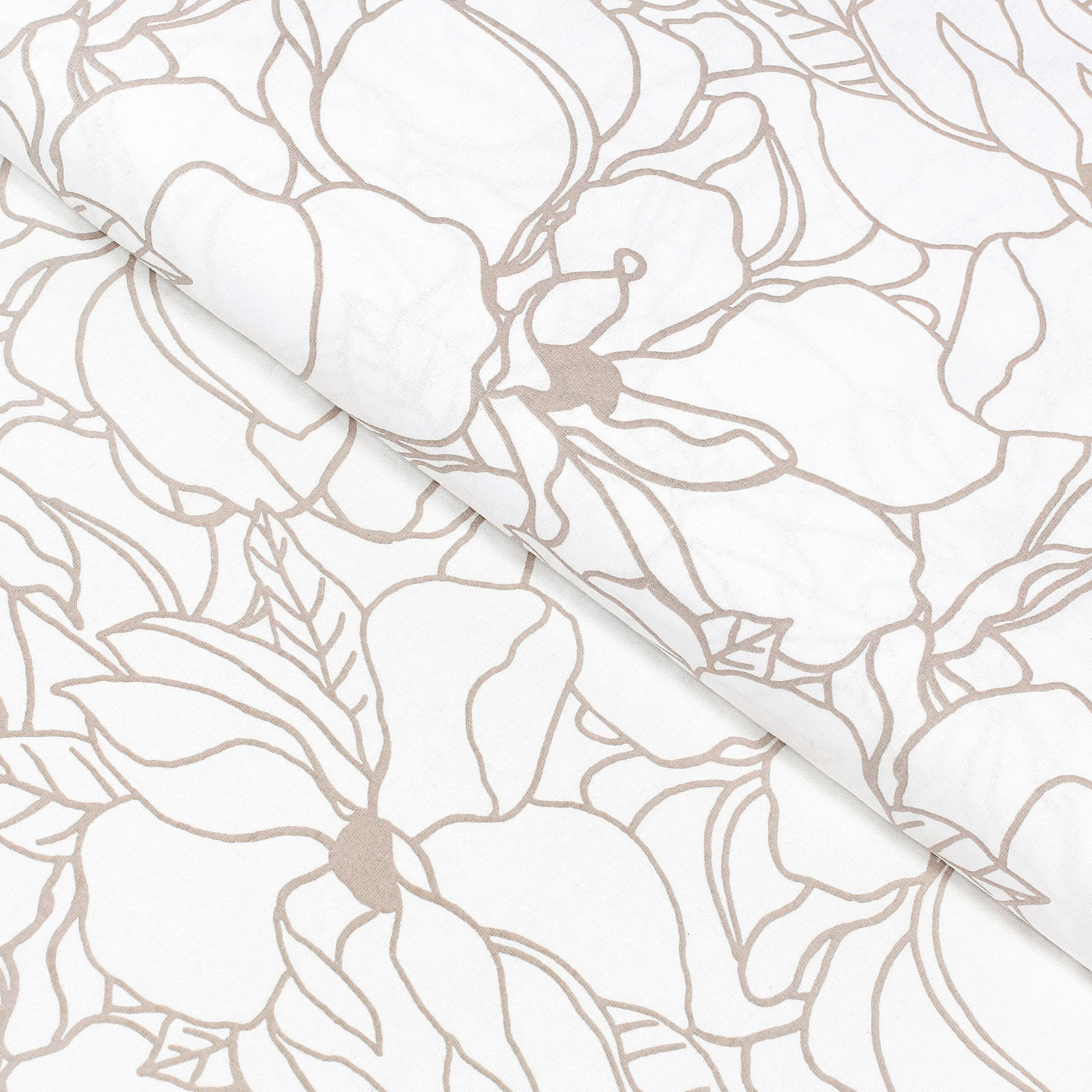 Hranatý obrus 100% bavlnené plátno - svetlo béžové kvety na bielom