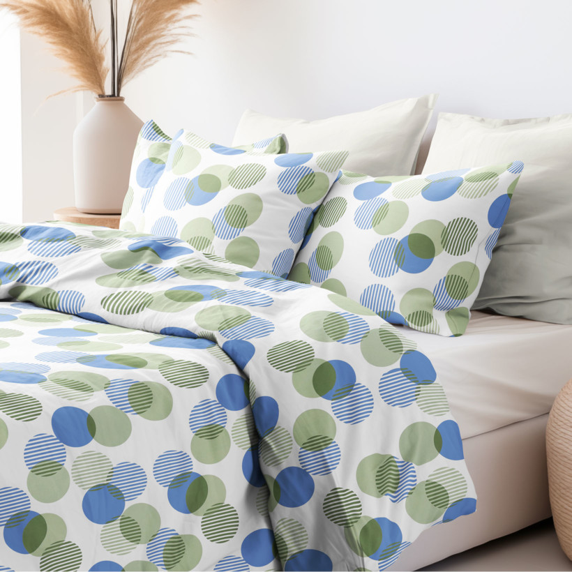 Saténové posteľné obliečky Deluxe - zelenomodré prúžkované kruhy