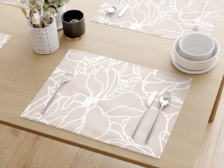 Bavlnené prestieranie na stôl - biele kvety na svetlo béžovom - sada 2ks