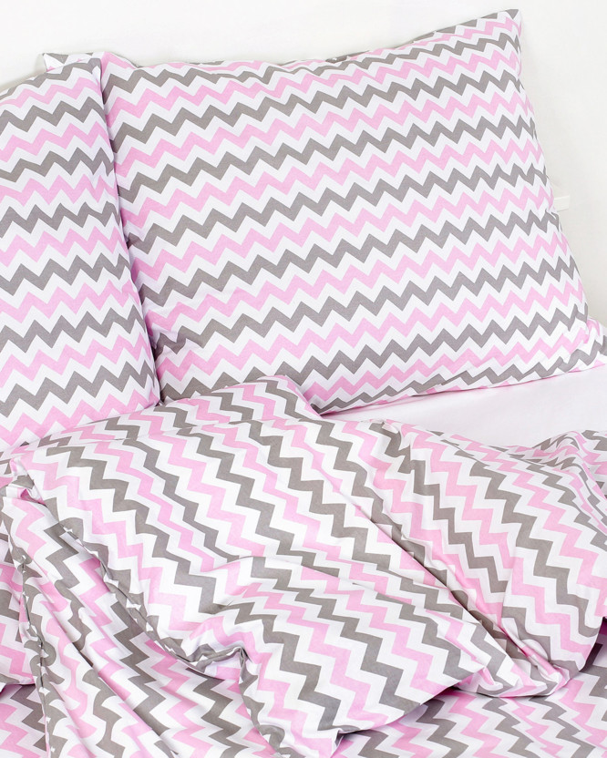 Bavlnené posteľné obliečky - ružové a sivé cik-cak prúžky