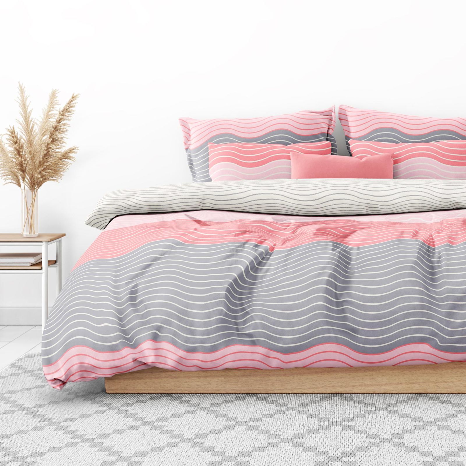 Saténové posteľné obliečky Deluxe - ružové vlnky