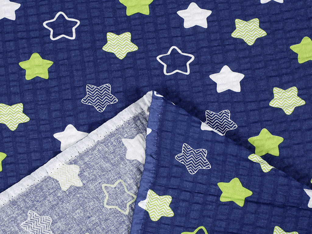 Bavlnený krep - hviezdy na tmavo modrom