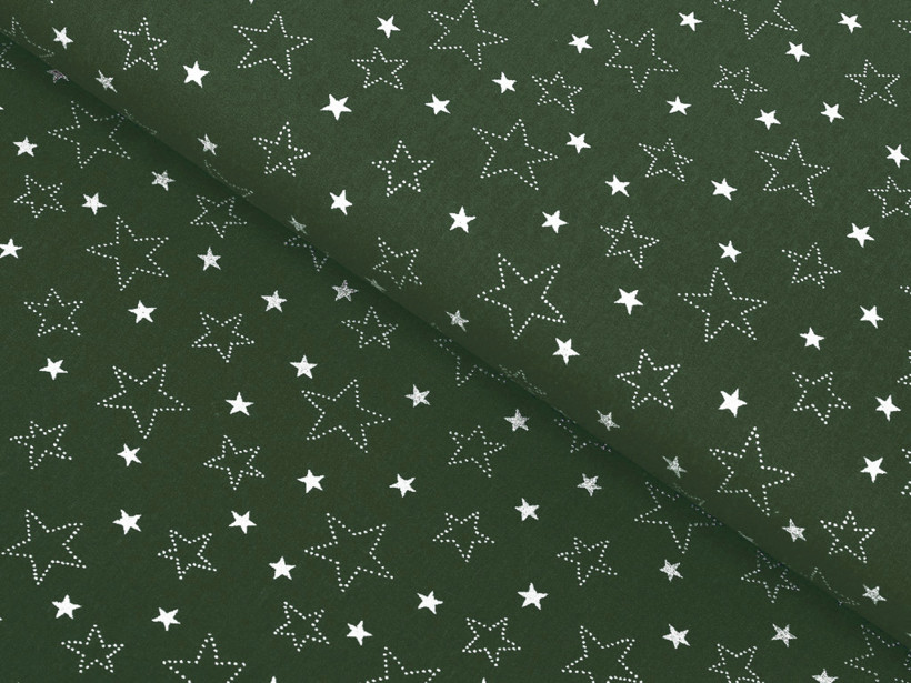 Bavlnené plátno - biele hviezdičky na zelenom