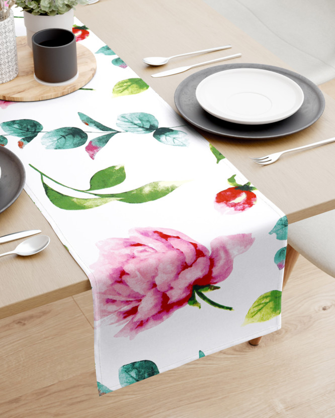 Behúň na stôl 100% bavlnené plátno - veľké kvety pivonky