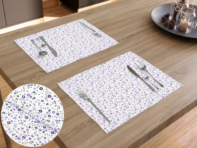 Prestieranie na stôl 100% bavlnené plátno - drobné fialové kvítí - sada 2ks