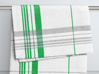 Kuchynská bavlnená utierka PESTRO TKANÁ - vzor 061 zeleno-sivé prúžky na bielom