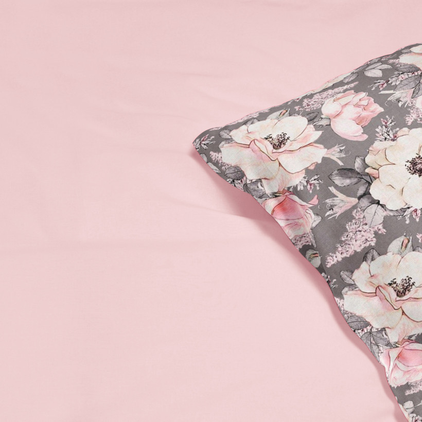 Bavlnené posteľné obliečky Duo - staroružové kvety s púdrovo ružovou