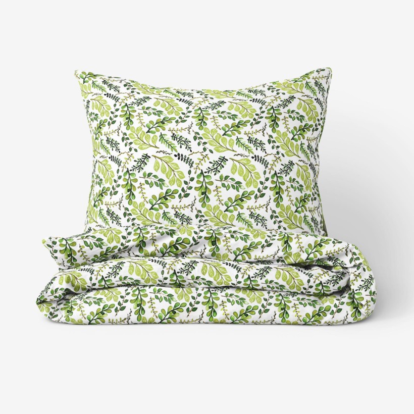 Bavlnené posteľné obliečky - zelené lístočky
