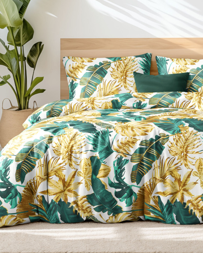 Bavlnené posteľné obliečky - palmové listy na bielom