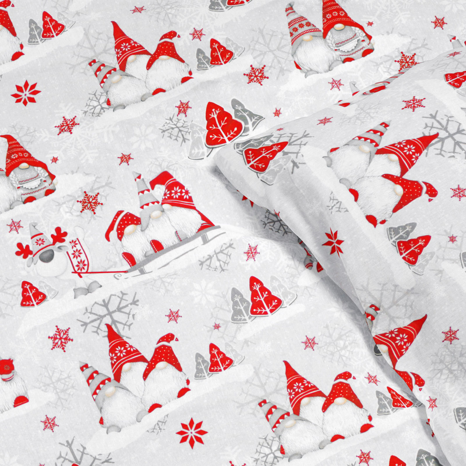Vianočné bavlnené posteľné obliečky - škriatkovia na svetle sivom