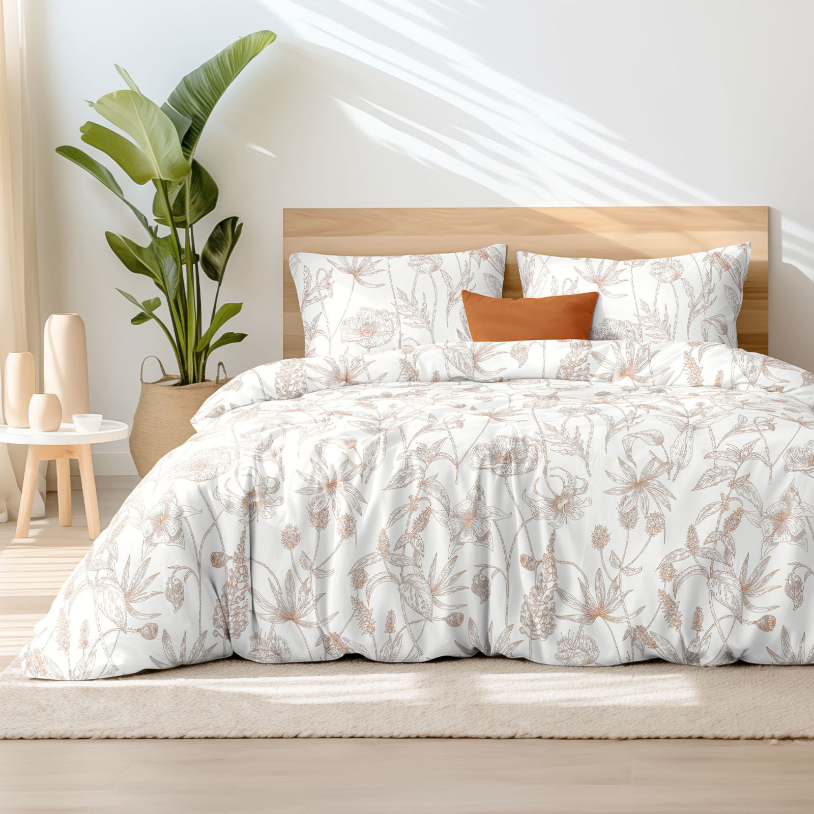 Bavlnené posteľné obliečky - režné kvety s listami