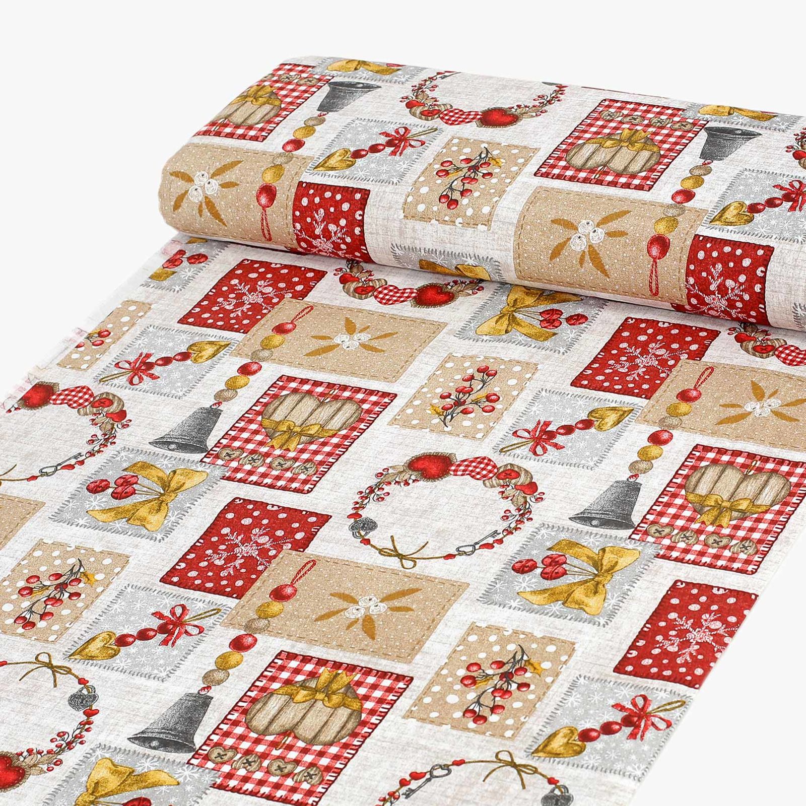 Vianočná dekoračná látka Loneta - vianočné ozdoby patchwork